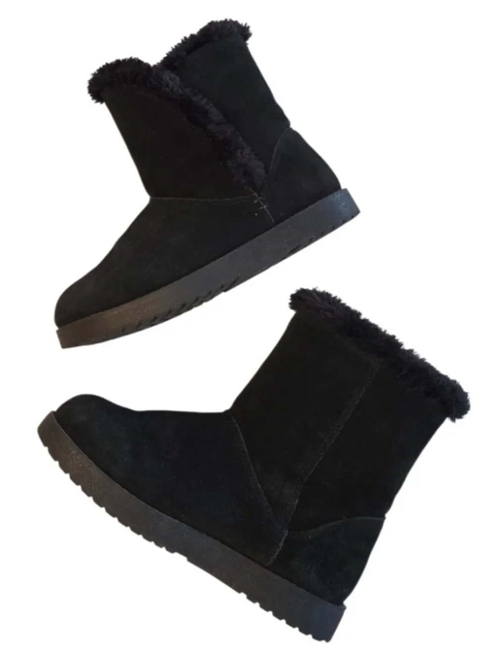 Black Suede Boots Faux Fur Lining Warm Cozy Winter Womens Sz 7 Shoes